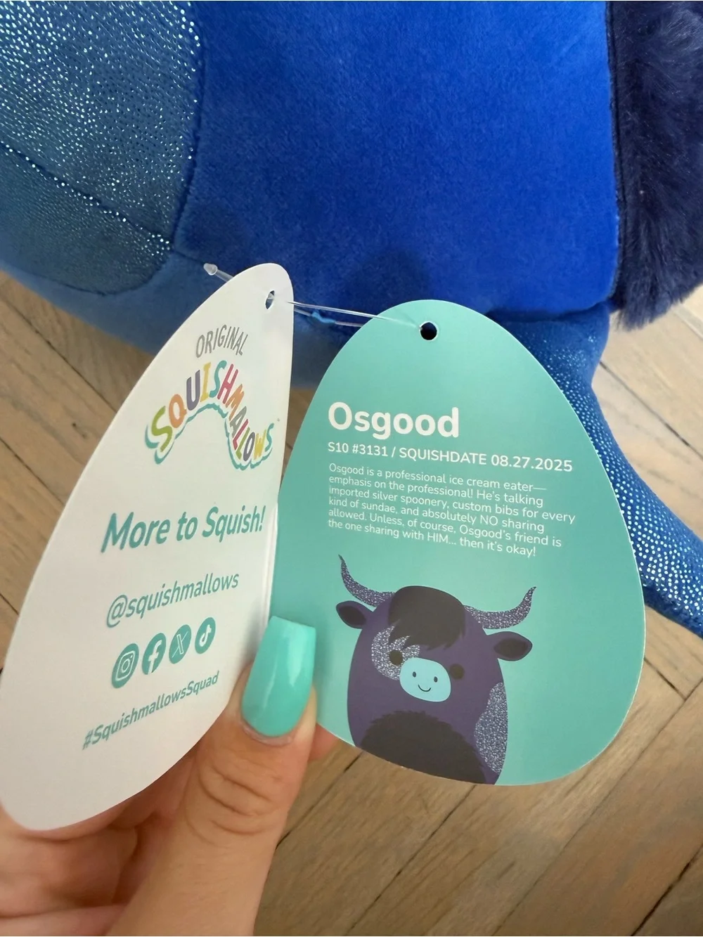 Osgood Squishmallow with Teal Snout and Shiny Blue Horns
